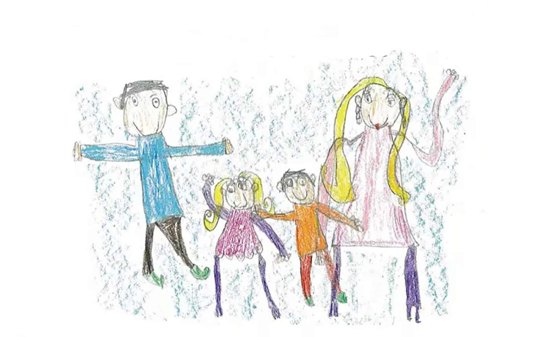 En børnetegning lavet af en familie