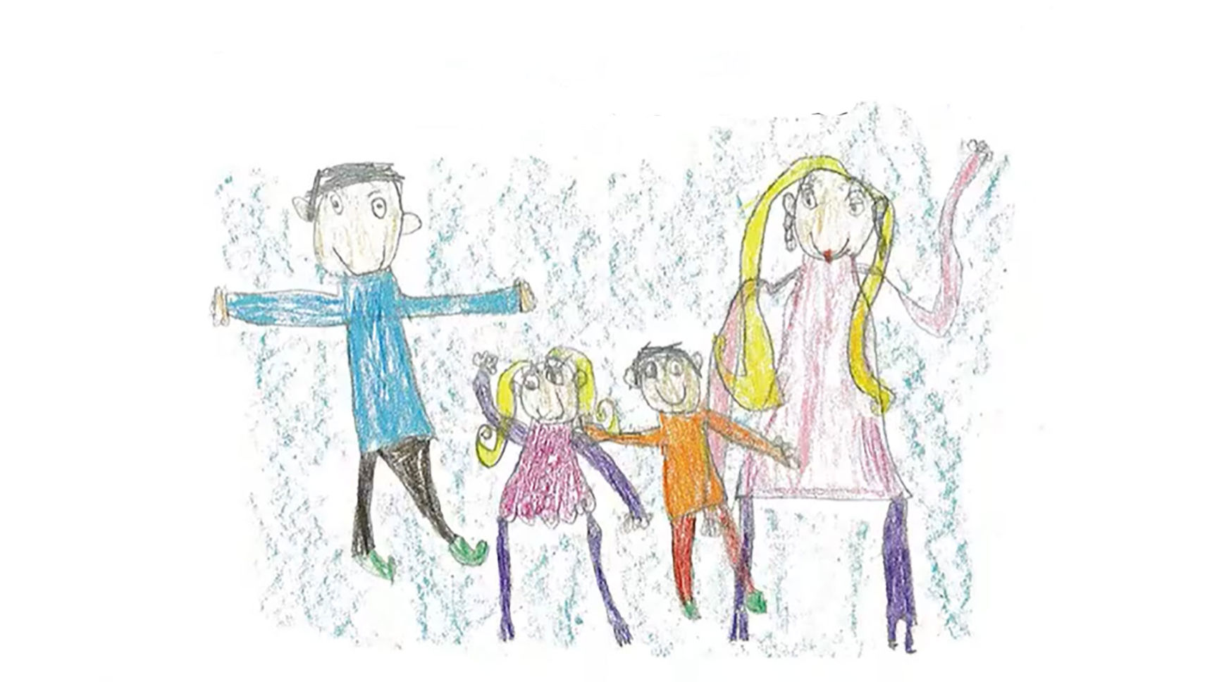 En børnetegning lavet af en familie