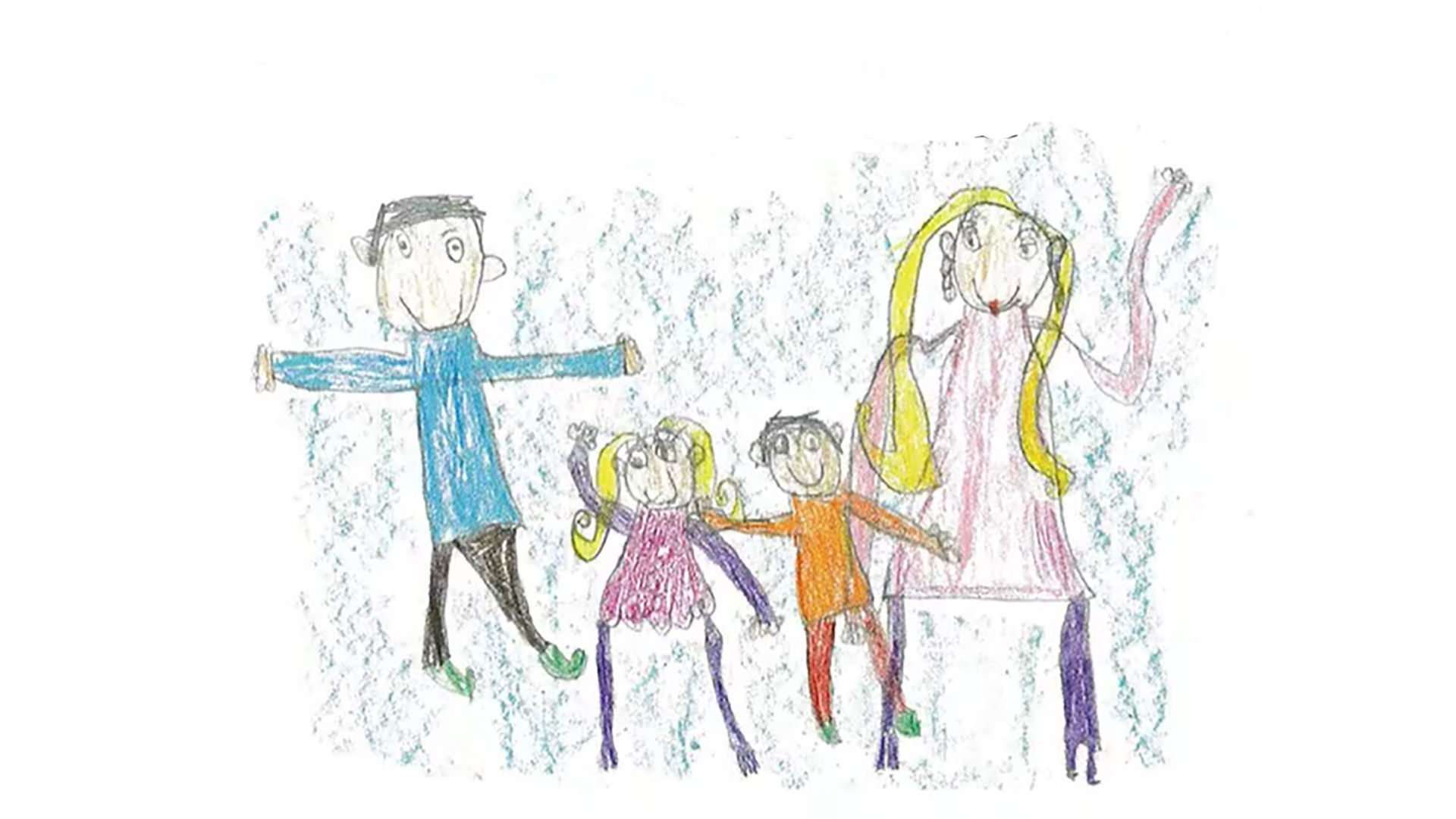 En børnetegning lavet af en familie