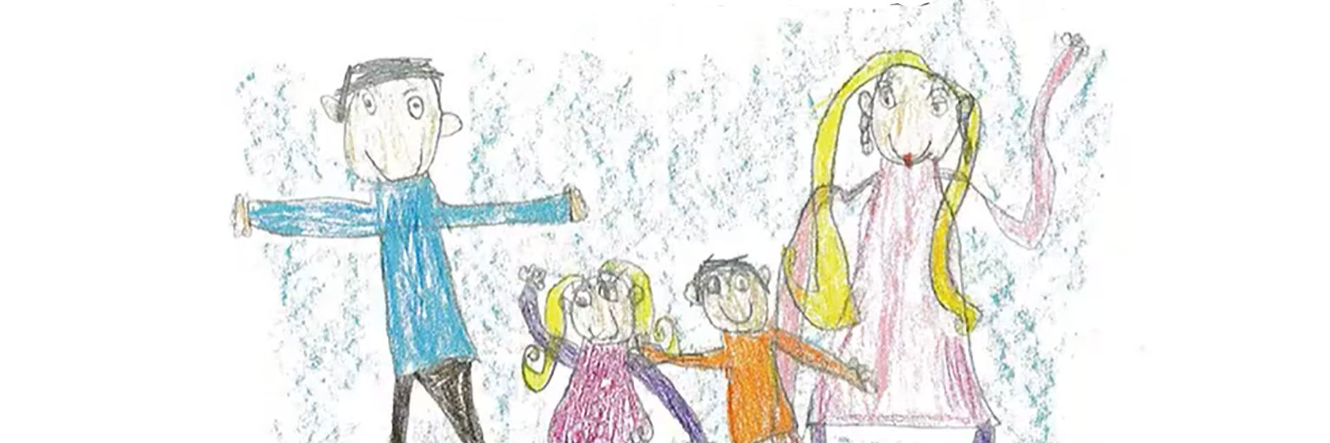 En børnetegning lavet af en familie