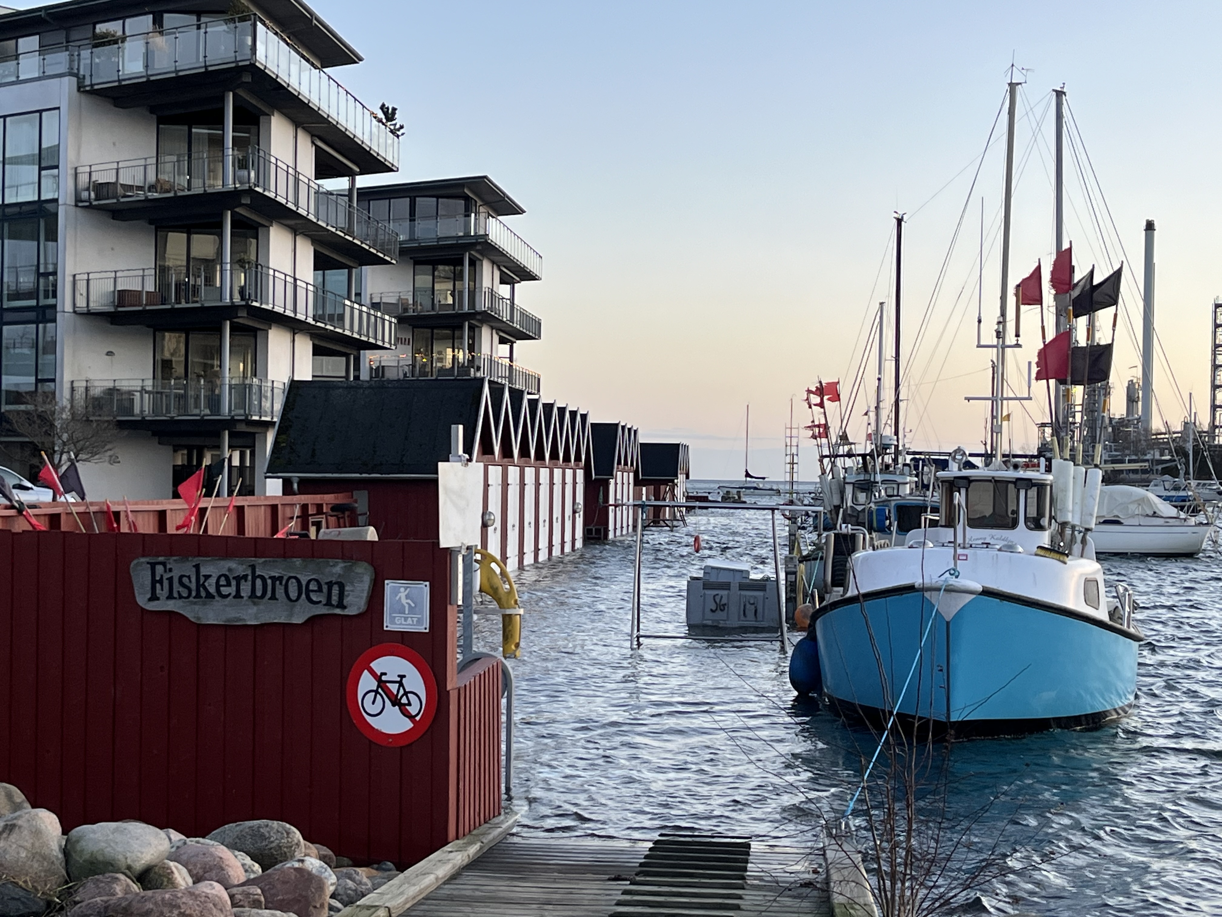 Højvande ved Fiskerbroen i Nyborg Havn