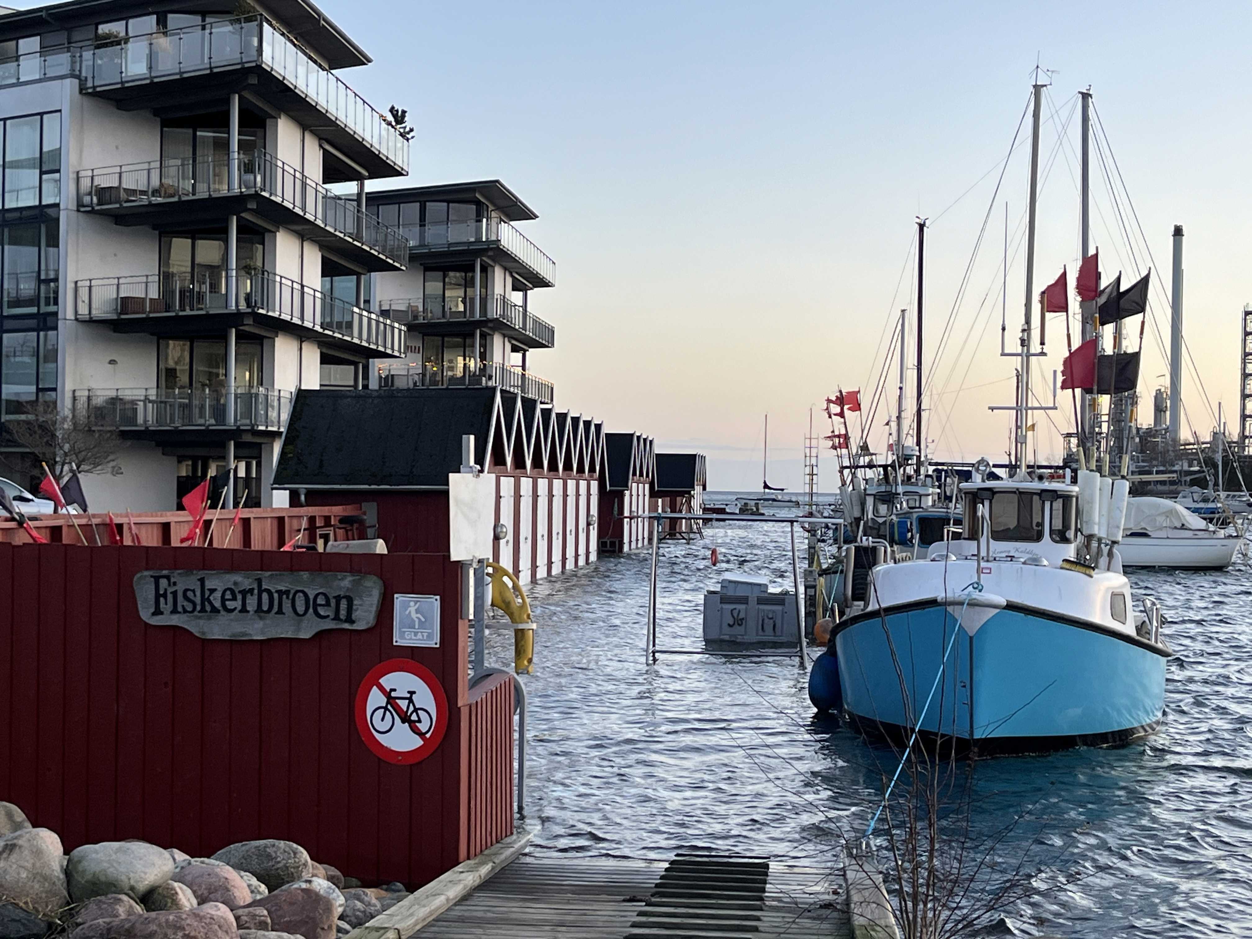 Højvande ved Fiskerbroen i Nyborg Havn