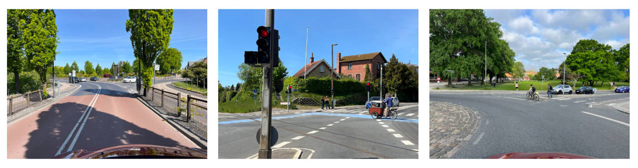 Tre forskellige fotos af trafiksituationer i Nyborg