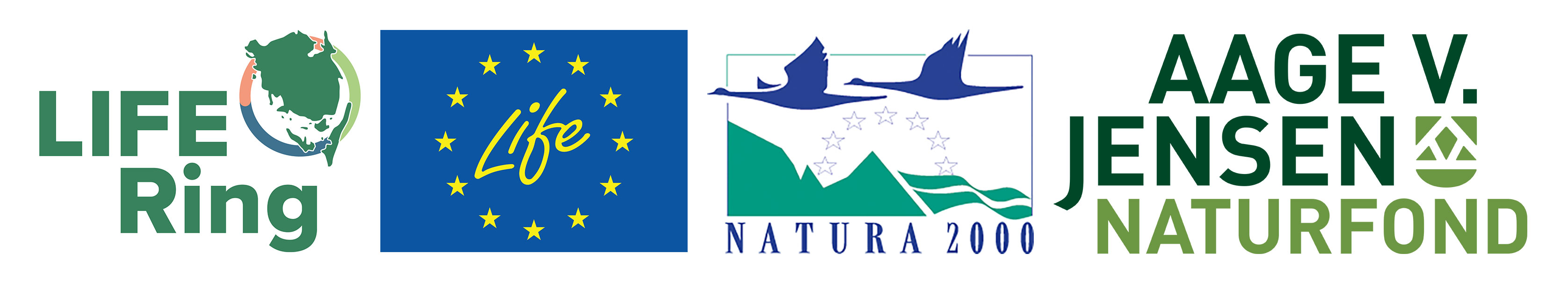 Logoer Life Ring, Life, Natura 2000 og Aage V. Jensen Naturfond
