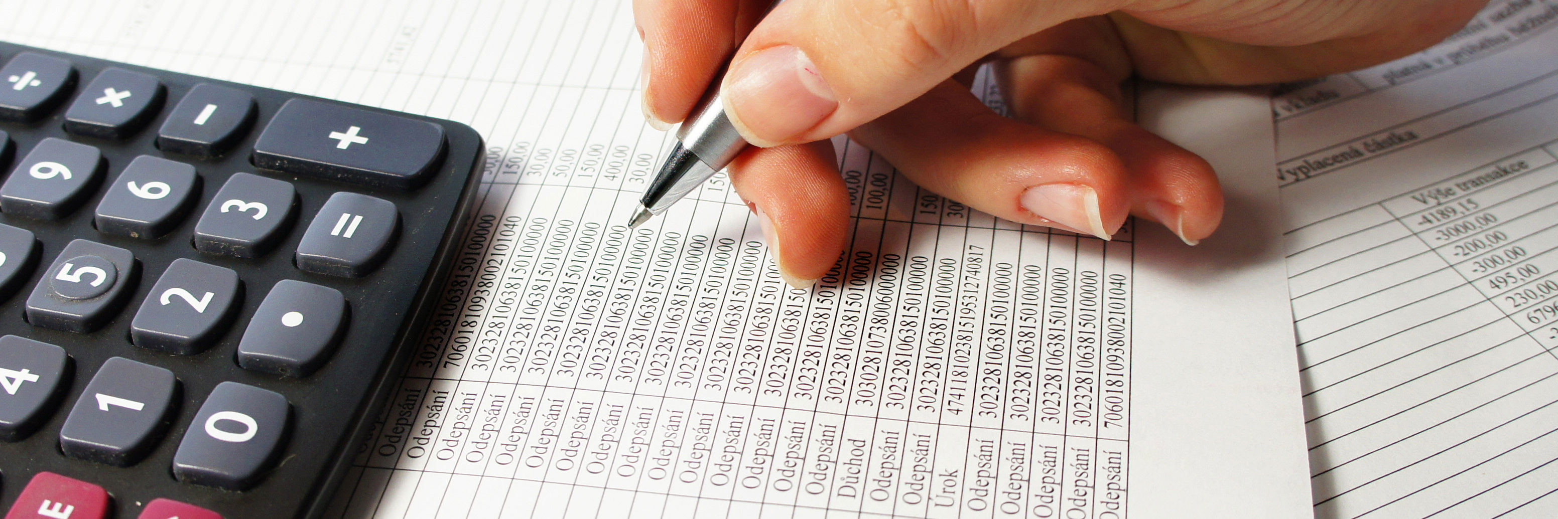 Hånd med kuglepen der laver regnskab