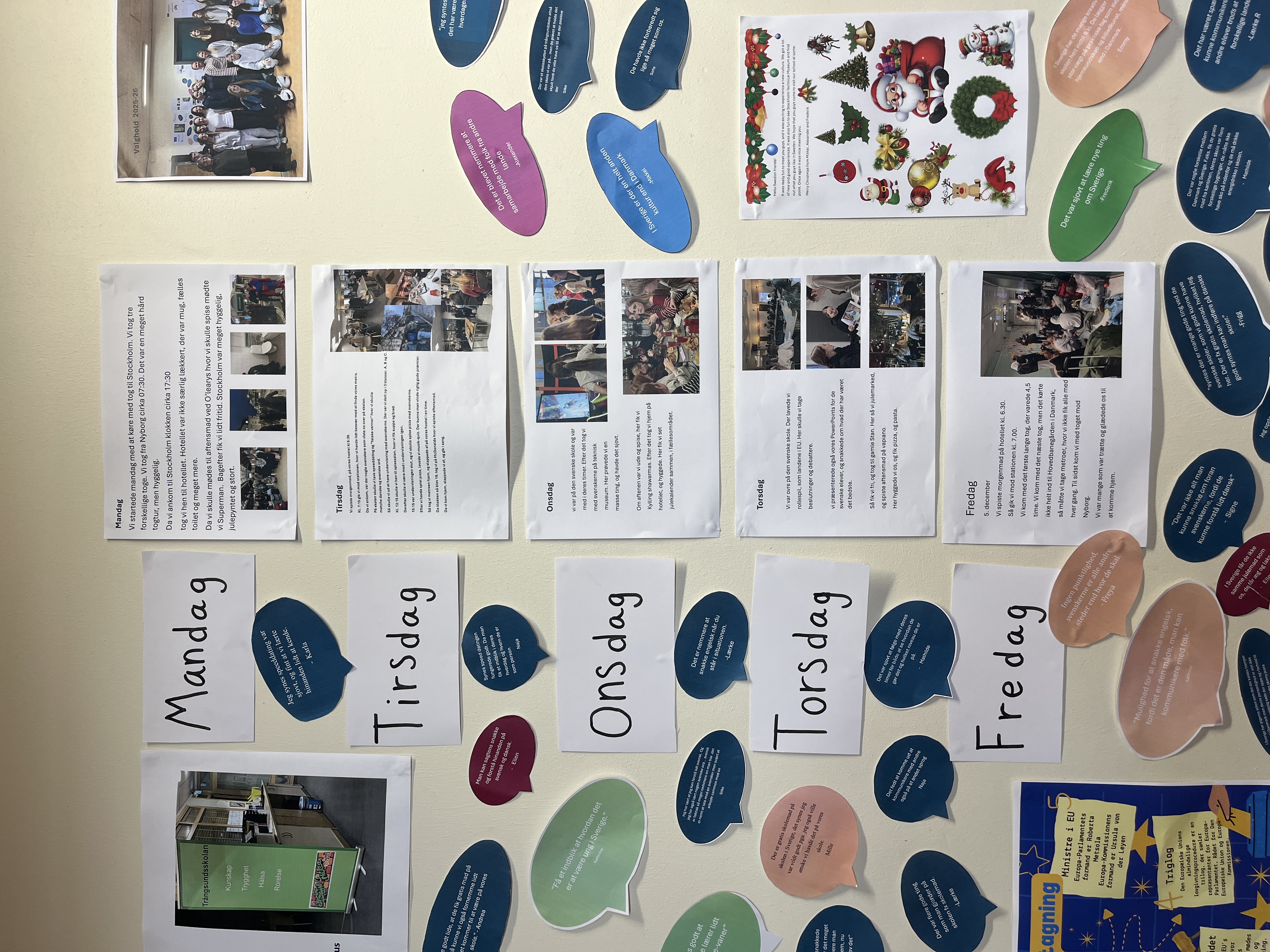 Elevrejse til Huddinge - collage med ugedage og talebobler