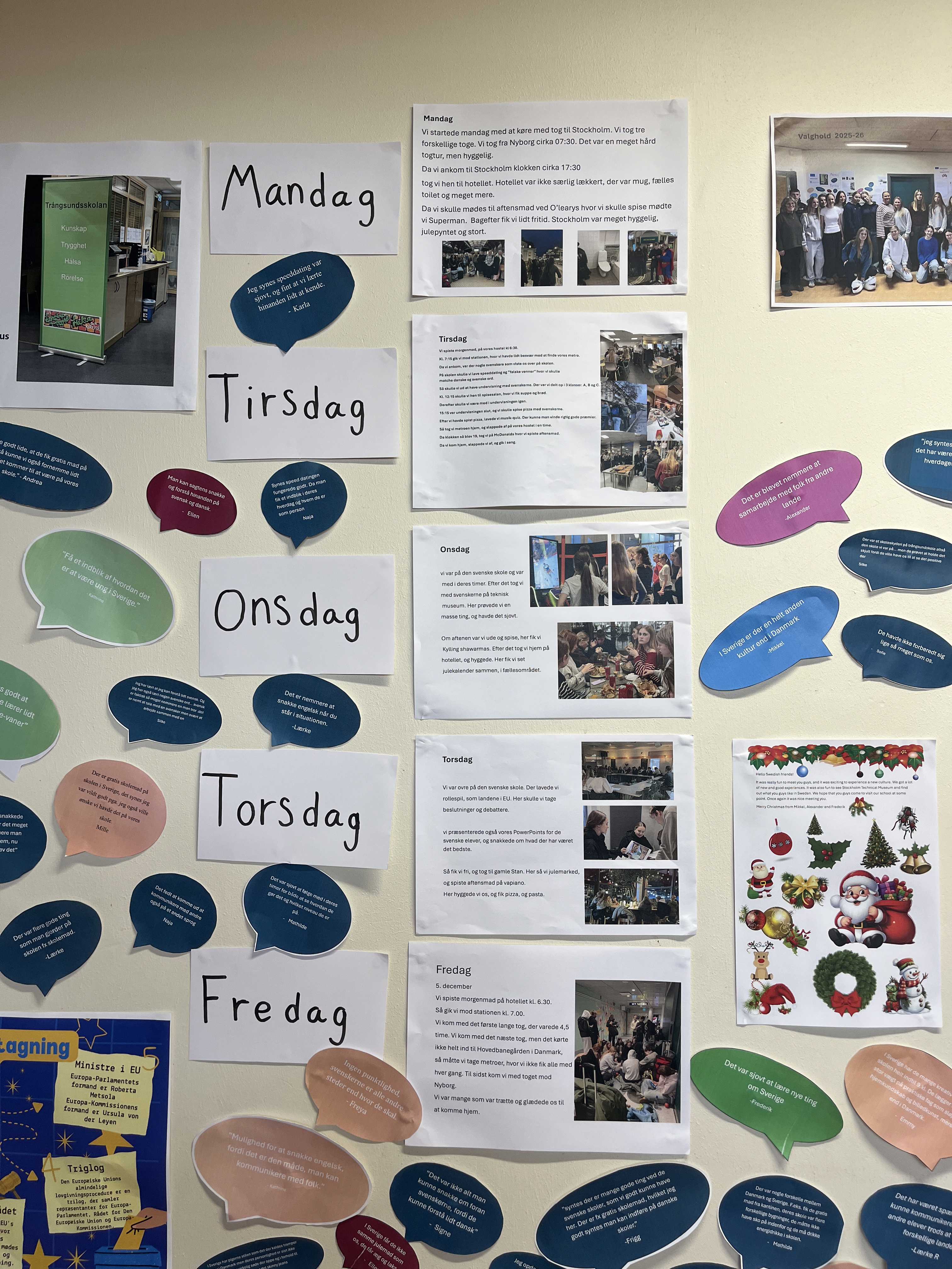 Elevrejse til Huddinge - collage med ugedage og talebobler