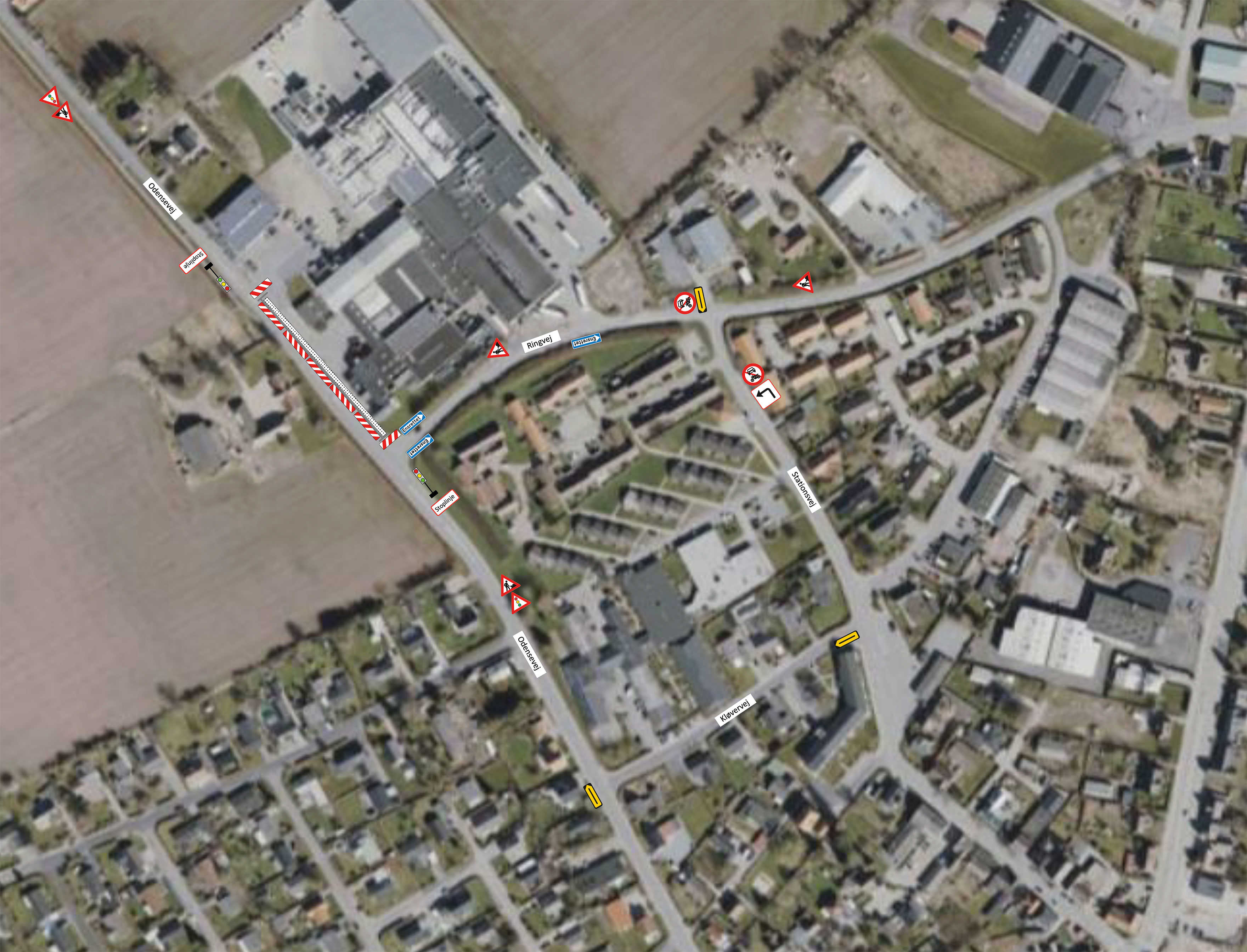 Afspærringsplan for opsætning af lysregulering Odensevej 25 til Ringvej i Ørbæk