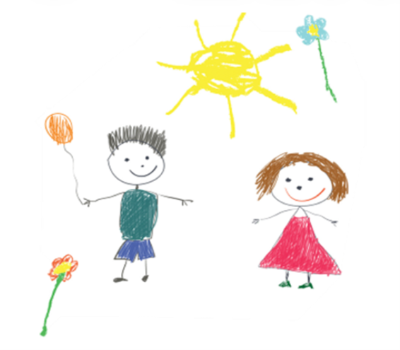 Tegning af en tændstik dreng og pige