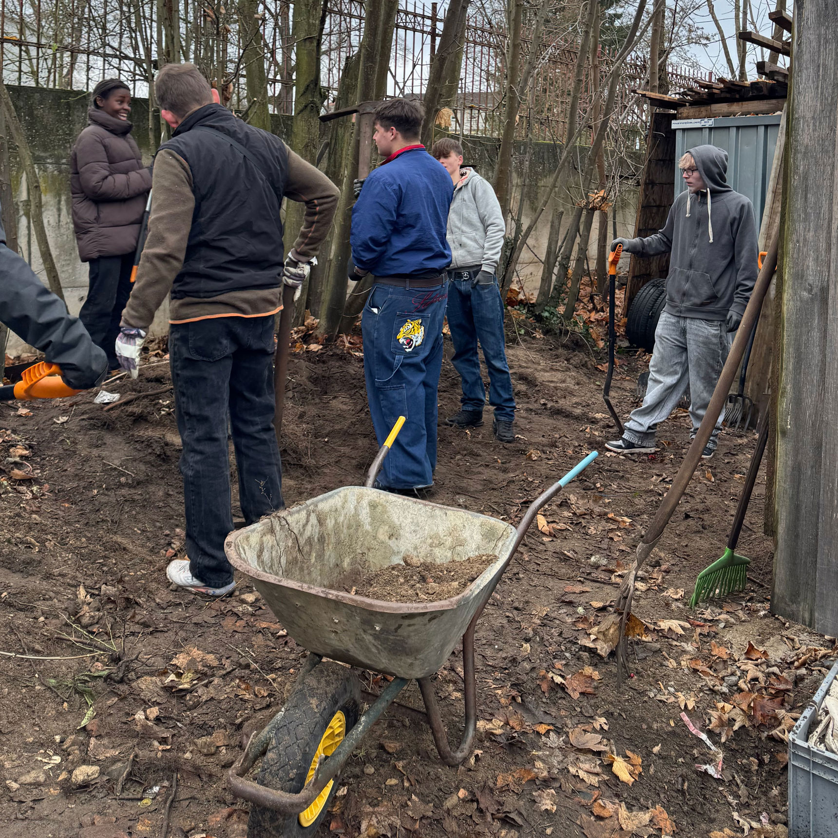 Elever udfører havearbejde på elevrejse til Strausberg i Tyskland