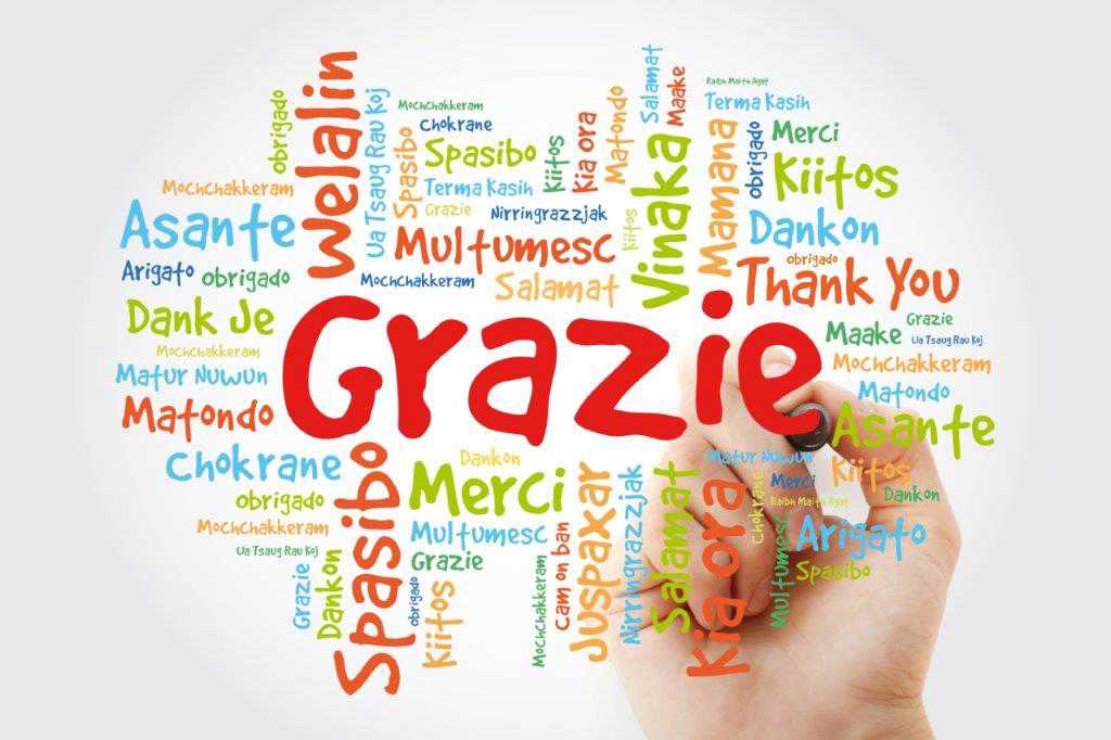 "Tak" skrevet på forskellige sprog
