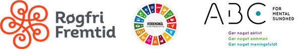 Banner med logoerne fra Røgfri Fremtid, Verdensmålene og ABC for mental sundhed