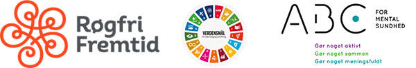 Banner med logoerne fra Røgfri Fremtid, Verdensmålene og ABC for mental sundhed
