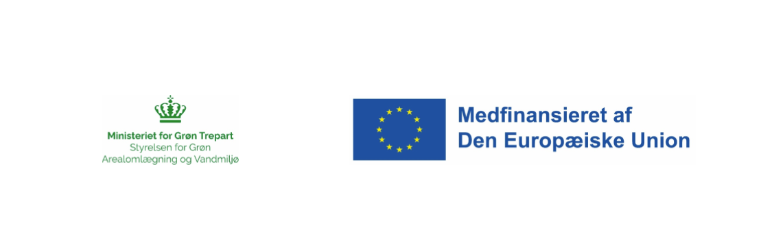 Banner fra Ministeriet for Grøn Trepart og EU flaget