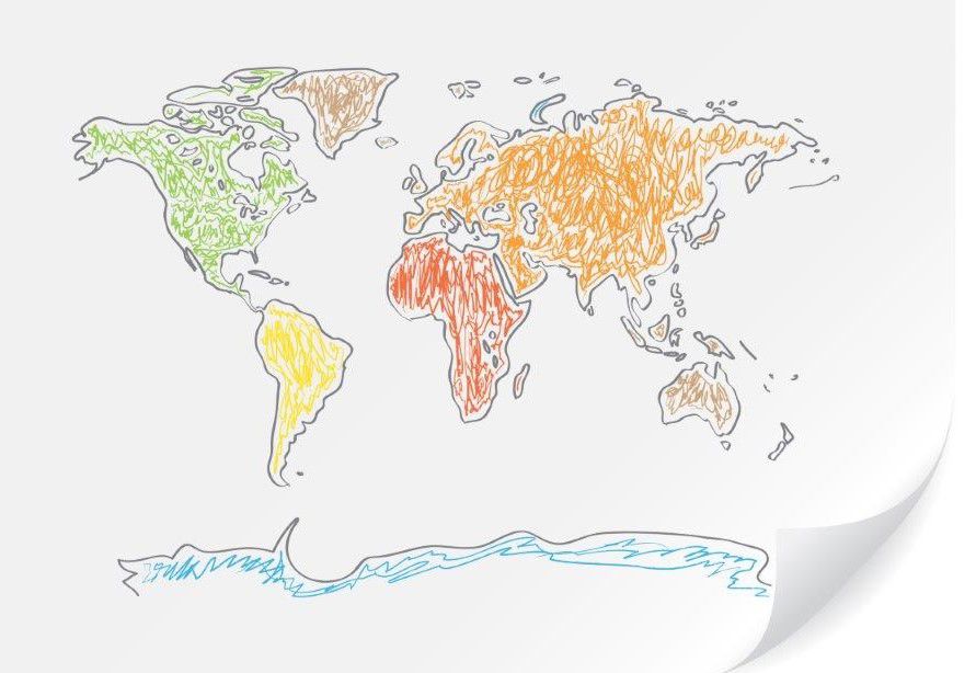 Tegning af et verdenskort