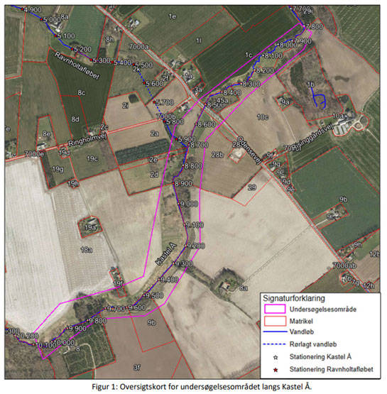 Oversigtskort for undersøgelsesområdet langs Kastel Å