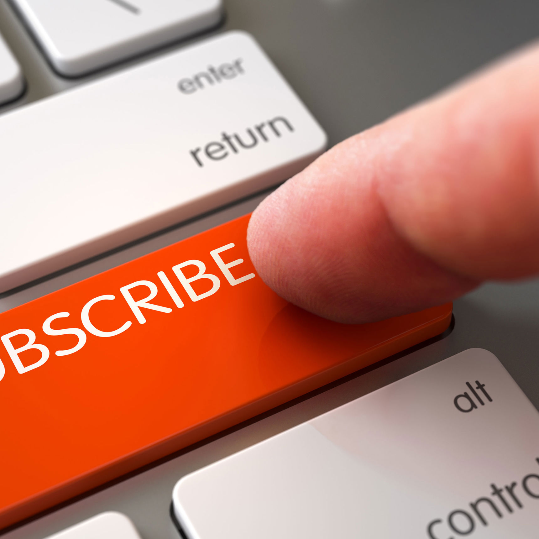 Tastatur med en rød 'Subscribe' knap