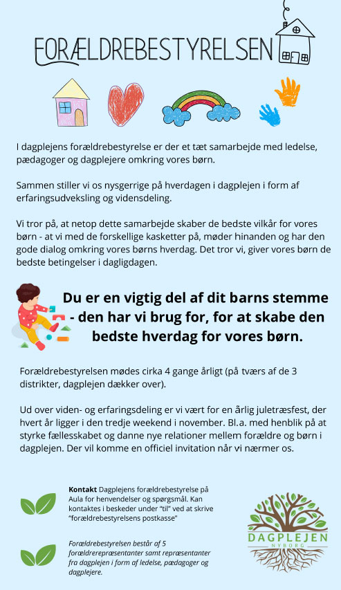 Plakat der beskriver forældrebestyrelsens arbejde i dagplejen