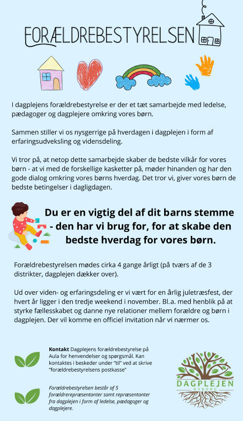 Plakat der beskriver forældrebestyrelsens arbejde i dagplejen