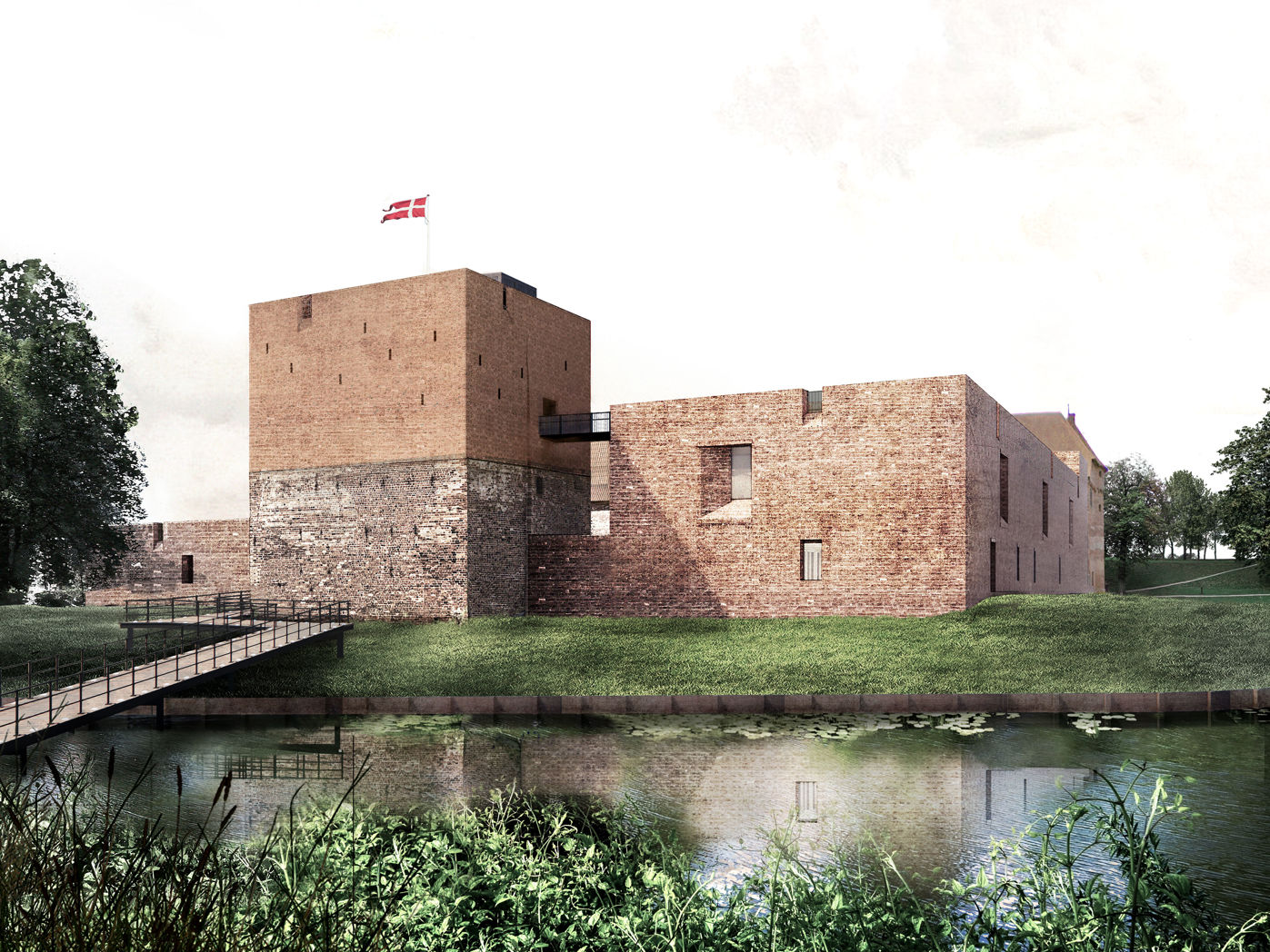 Visualisering af bolværket ned mod voldgraven