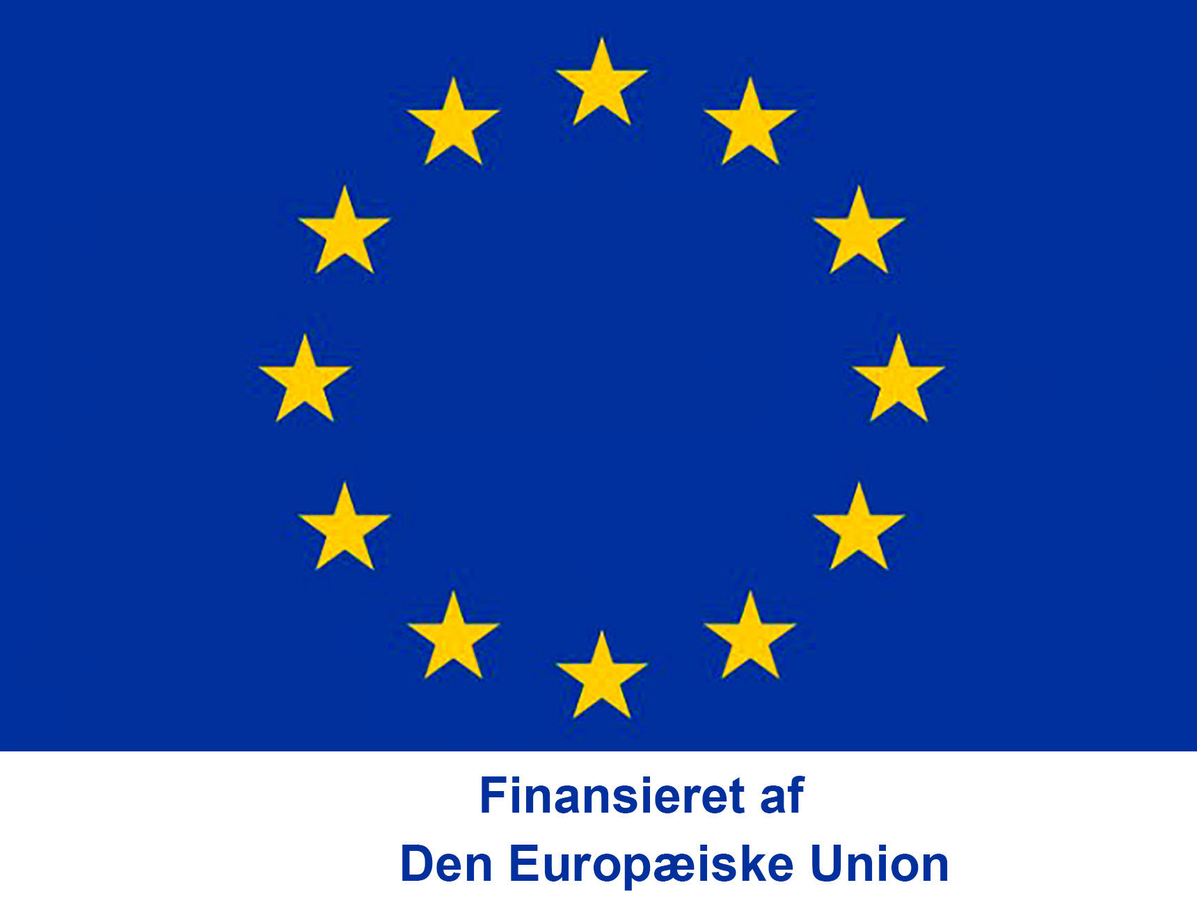 EU's flag med teksten Finansieret af Den Europæiske Union